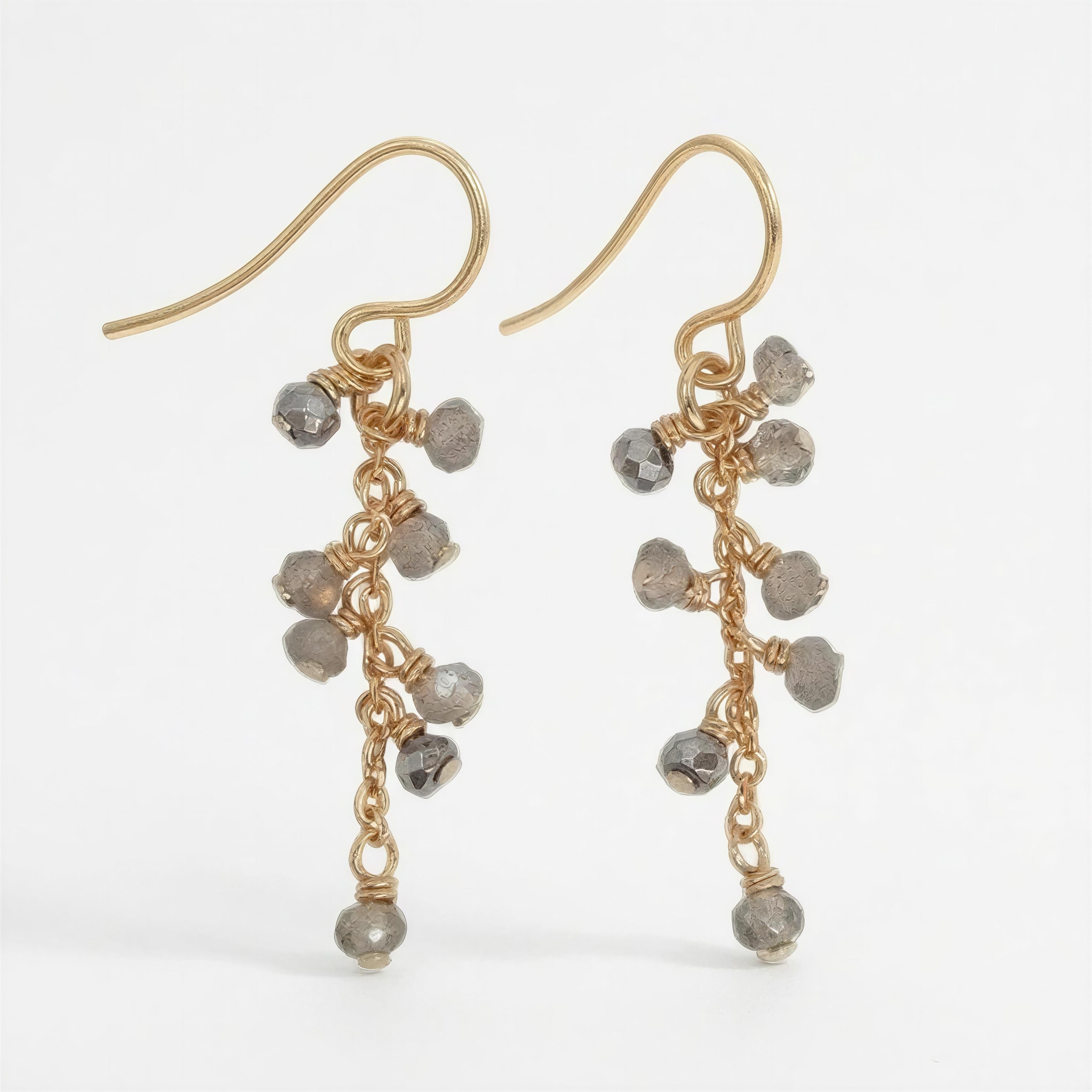 Natural Labradorite & Hematite Drop Earrings | 925 Sterling Silver 18K Gold Plated